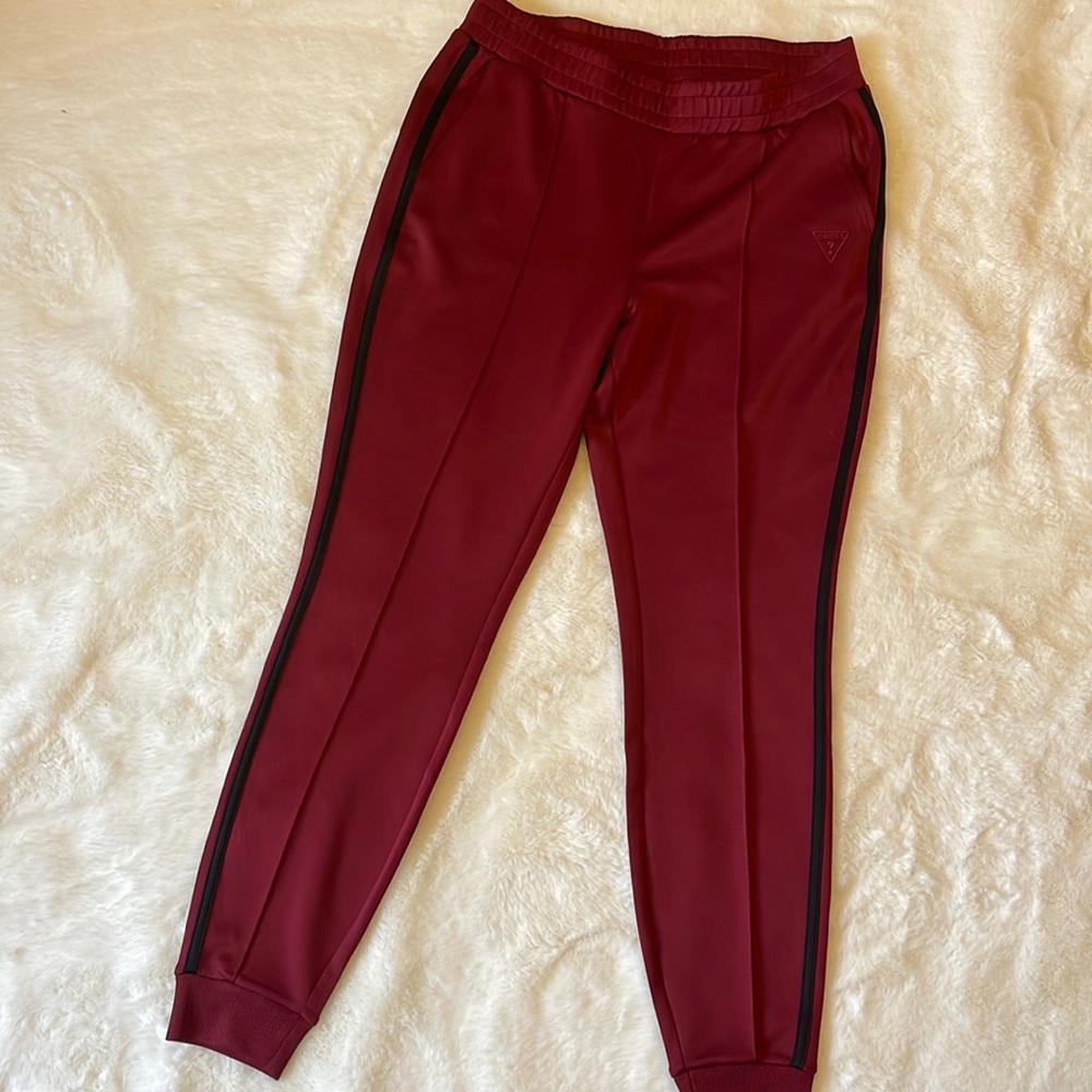 GUESS Maroon Quinn Track Jogger with Black Side Stripe